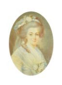 French School, circa 1900, a portrait of a lady in white with flowers in her hair, watercolour on