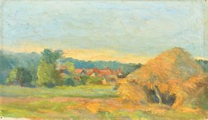 Late 19th Century Continental Impressionist School, haystack in a rural landscape, oil on canvas,