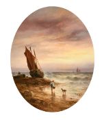 Sarah Louise Kilpack (1839-1909), a pair of oil on card scenes of figures by boats, both signed,
