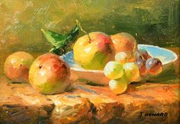 J. Howard (20th Century) A pair of still life paintings of mixed fruit, oil on board, signed, 5