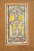 Jamini Roy (1887-1972) Indian, a study of a stylised figure, tempera, signed, image size 7