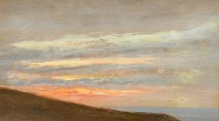 St. Ives School, Early 20th Century, a clifftop view at Dusk, oil on board, 4.75