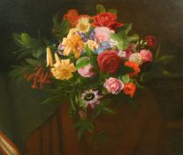 William Hammer (1821-1889) Danish, an abundant still life of mixed flowers and foliage, oil on