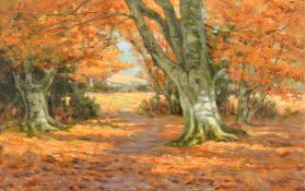 Byron Cooper, Autumn woodland, oil on panel, signed and dated, 9
