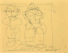 Jamini Roy (1887-1972) Indian, a sketch of two figures, ink, signed, 6.5