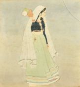 Indian School, Early 20th Century, a study of a young lady holding a jar, watercolour, 12