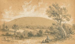 Circle of Birket Foster, A set of four small views of landscapes and buildings, pencil with white
