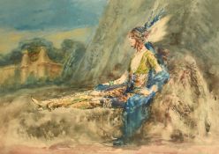 Early 20th Century Continental School, an elegant lady with feathers in her hair reclining in an