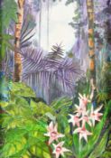 Biruta Markuza, 'Flowers in the Rain Forest', oil on board, signed, label verso, 27