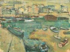 Early 20th Century French School, boats moored in a quay, oil on board, 21