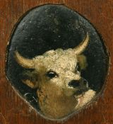 Follower of Rosa Bonheur, Head of a white cow, oil on tile, initialled, 4