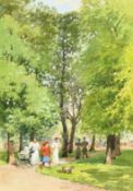 Edouard Rischgitz (1828-1909) Swiss/British, 'Summer, Kensington Gardens', watercolour, signed, 10.