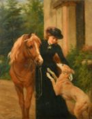 George Augustus Holmes (1822-1911) British, a female figure with her pony and dog beside a country