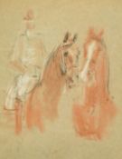 20th Century English School, a study of a mounted figure, charcoal and chalk, indistinctly signed