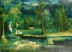 R.J. Bizet, 20th Century French School, 'Paysage Romantique', oil on canvas, signed, 23.5