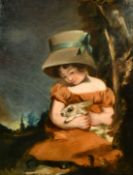 19th Century English School, 'Girl with a rabbit', After Hoppner, oil on canvas, 30