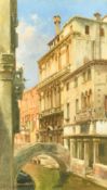 Alberto Prosdocimi (1852-1925) Italian, a view of a bridge over a Venetian Canal, watercolour,