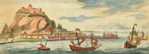 Jan Peeters, 'Gibraltar', a hand-coloured copper engraving, probably late 17th Century, 5