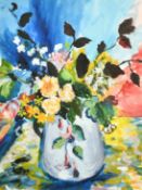 Annie Boisseau, Mixed flowers in a jug, watercolour and gouache, signed, 19.25