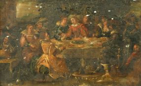 18th Century Continental School, figures dining around a table, oil on copper, 7