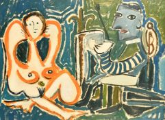 20th Century, Abstract study of an artist and model, oil on canvas, 22