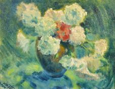 Akram Shukri (1910-1983) Iraq, a still life study of flowers, oil on panel, signed, 11.25