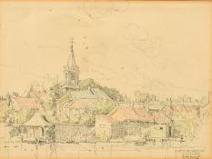 Johan Briede (1885-1980) Dutch, 'Nightevecht, 5/9/1941', a view of a Dutch village, mixed media,