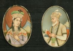19th Century Indian School, portraits of a Maharajah, thought to be Aurangzeb, and a Maharini,
