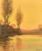 William Spencer Bagdatopoulos (1888-1965) British, An Indian sunset scene, gouache, signed, 18