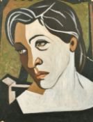 Head study of a female figure, oil on board, inscription verso, 27.75