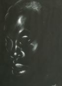 Hyman Segal (1914-2004), Head of an African man, white chalk on black faced board, signed, 12