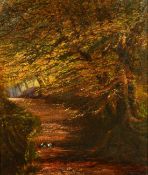 Margaret L. Fisher, Pigeons on a woodland path, oil on canvas, signed and dated, 20