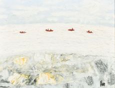 Shafiq Rehman, 'Hull Sea', vessels at sea, oil on board, signed and inscribed verso 'To Mary Fedden,