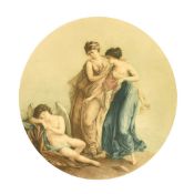 After Kauffman, a circular print of classical figures, 11.5