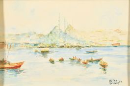 Turkish School (20th Century) View of the Golden Horn, watercolour, signed and dated, 8.75