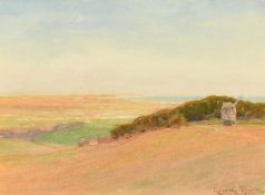 Leopold Rivers (1852-1905) A pair of watercolours, a landscape with sheep and a landscape with a