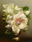 Irene Klestova (1909-1989), a still life of white roses with dew drops, oil on board, signed, 9