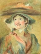 After William Hogarth, A study of a shrimp girl, watercolour, 11.75