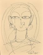 Jamini Roy (1887-1972) Indian, a head study of a female, ink, signed, 8.25
