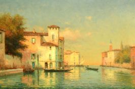 Bouvard (20th Century), figures on gondolas on a Venetian Canal with the Campanile in the