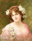 Emile Eisman-Semenowsky (1857-1911), a portrait of a beauty with flowers in her hair, oil on canvas,