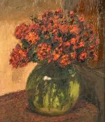 Pietro Sansalvadore (1892-1955), a still life of red flowers in a vase, oil on board, signed and