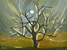 Modern British, A lone tree by moonlight, oil on canvas, signed and dated '61, 18