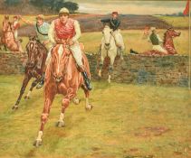 George William Smetham-Jones, circa 1894, horses and jockeys in a point-to-point race,