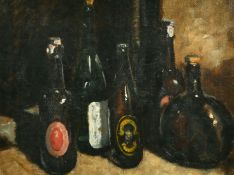 Mid-20th Century English School, a study of bottles, oil on board, 14