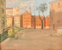 Pietro Sansalvadore (1892-1955) Italian, Buildings by a canal, oil on canvas, 13.5