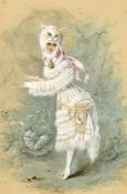 Continental School (19th Century) A lady wearing a cat costume standing in a landscape, gouache with