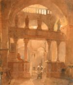 19th Century Continental School, a pair of watercolours depicting figures in church interiors,