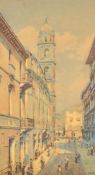 Gino de Colle (19th/20th Century) Italian, figures on a busy Italian street, watercolour, signed,