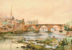 Frederick William Scarborough (1860-1939) British, A View of the Auld Brig of Ayr, watercolour,